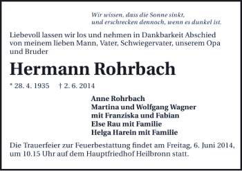Traueranzeige von Hermann Rohrbach 
