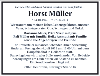 Traueranzeige von Horst Müller 