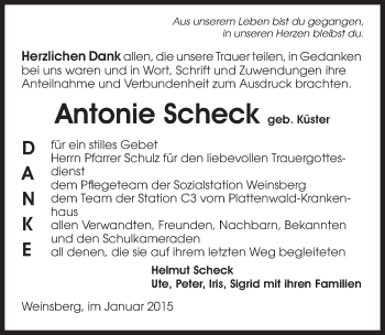Traueranzeige von Antonie Scheck 