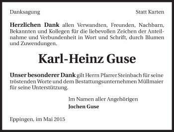 Traueranzeige von Karl-Heinz Guse 