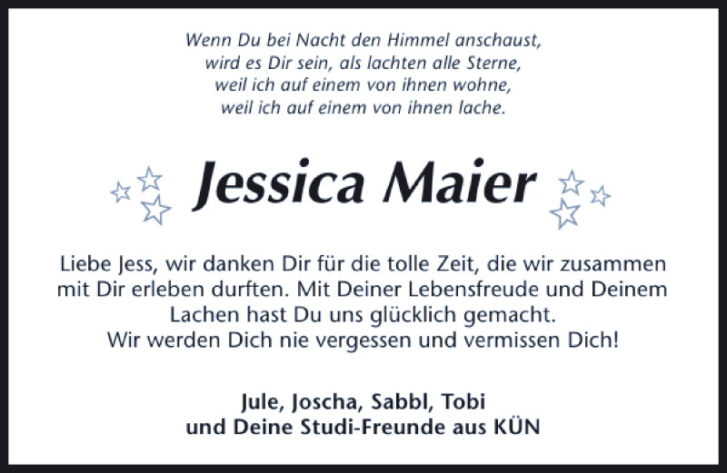  Traueranzeige für Jessica Maier vom 06.09.2014 aus 