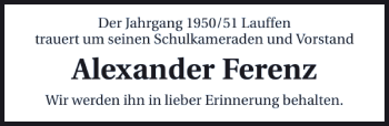 Traueranzeige von Alexander Ferenz 
