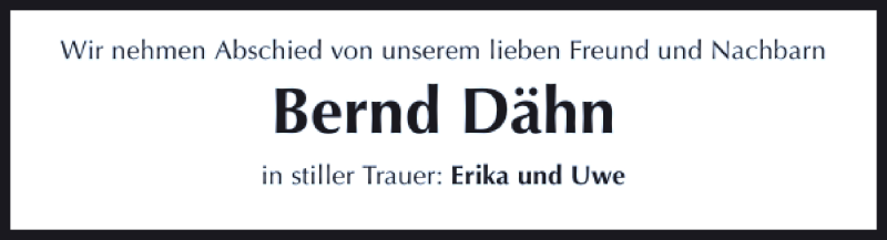  Traueranzeige für Bernd Dähn vom 10.10.2014 aus 