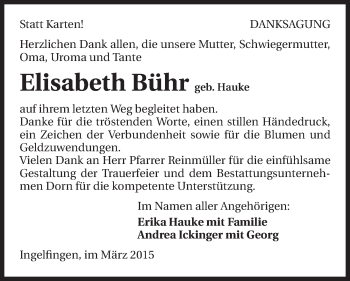 Traueranzeige von Elisabeth Bühr 