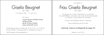 Traueranzeige von Gisela Beugnet 