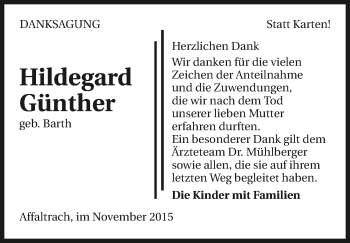 Traueranzeige von Hildegard Günther 