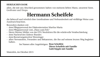 Traueranzeige von Hermann Scheifele 