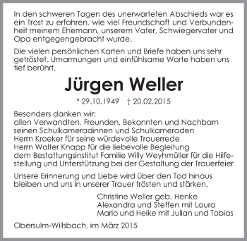 Traueranzeige von Jürgen Weller 