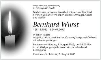Traueranzeige von Bernhard Wurst 