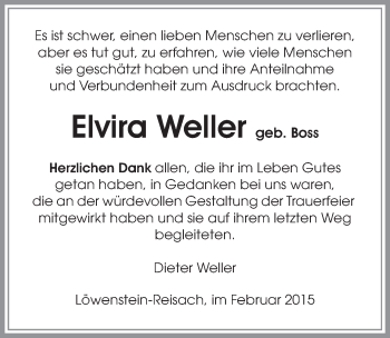 Traueranzeige von Elvira Weller 