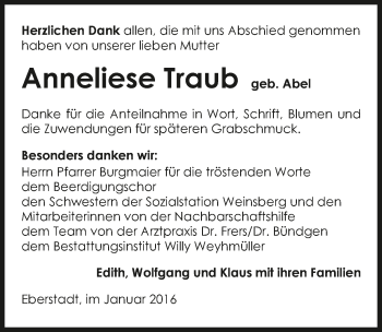Traueranzeige von Anneliese Traub 