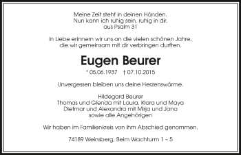 Traueranzeige von Eugen Beurer 