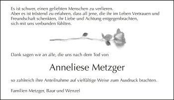 Traueranzeige von Anneliese Metzger 