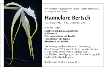 Traueranzeige von Hannelore Bertsch 