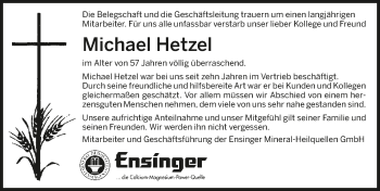 Traueranzeige von Michael Hetzel 