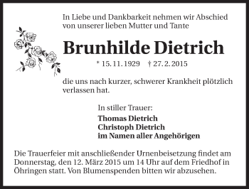 Traueranzeige von Brunhilde Dietrich 
