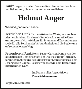 Traueranzeige von Helmut Anger 