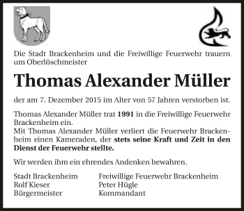 Traueranzeige von Thomas Müller 