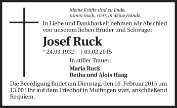 Traueranzeige von Josef Ruck 