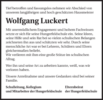 Traueranzeige von Wolfgang Luckert 