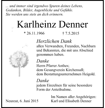 Traueranzeige von Karlheinz Denner 