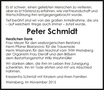 Traueranzeige von Peter Schmidt 
