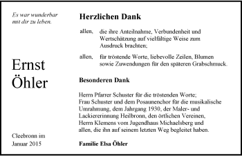 Traueranzeige von Ernst Öhler 