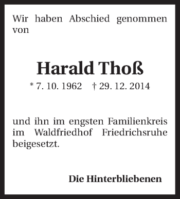 Traueranzeige von Harald Thoss 