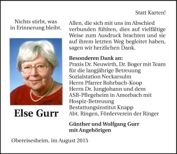 Traueranzeige von Else Gurr 