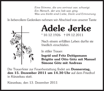 Traueranzeige von Adele Jerke 