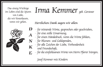 Traueranzeige von Irma Kemmer 