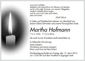 Traueranzeige von Martha Hofmann 