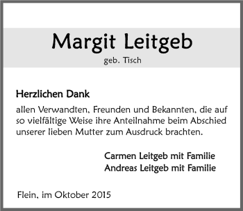 Traueranzeige von Margit Leitgeb 