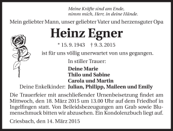 Traueranzeige von Heinz Egner 