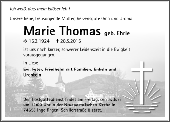 Traueranzeige von Marie Thomas 