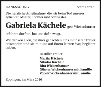 Traueranzeige von Gabriela Kächele 