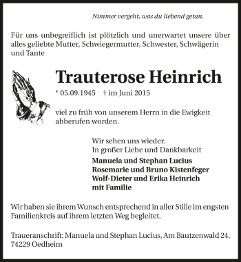 Traueranzeige von Trauterose Heinrich 
