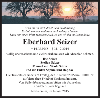 Traueranzeige von Eberhard Seizer 