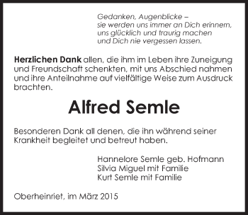 Traueranzeige von Alfred Semle 