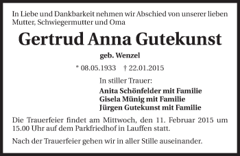 Traueranzeige von Gertrud Anna Gutekunst 