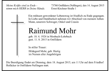 Traueranzeige von Raimund Mohr 