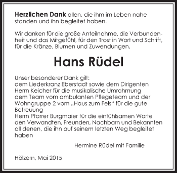 Traueranzeige von Hans Rüdel 