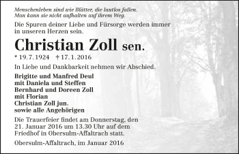Traueranzeige von Christian Zoll 