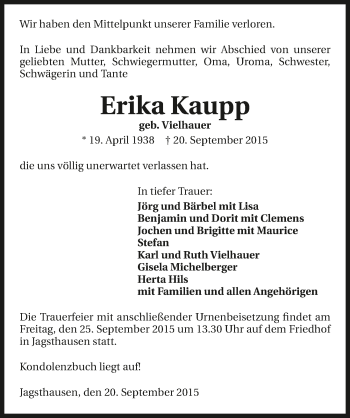 Traueranzeige von Erika Kaupp 