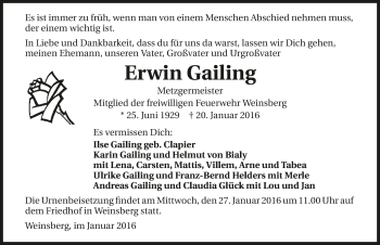 Traueranzeige von Erwin Gailing 