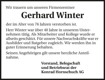 Traueranzeige von Gerhard Winter 