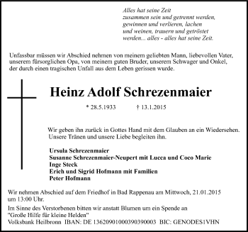 Traueranzeige von Heinz Adolf Schrezenmaier 