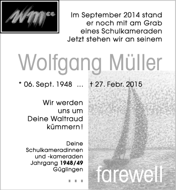 Traueranzeige von Wolfgang Müller 