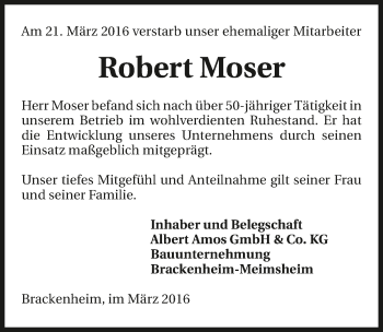 Traueranzeige von Robert Moser 