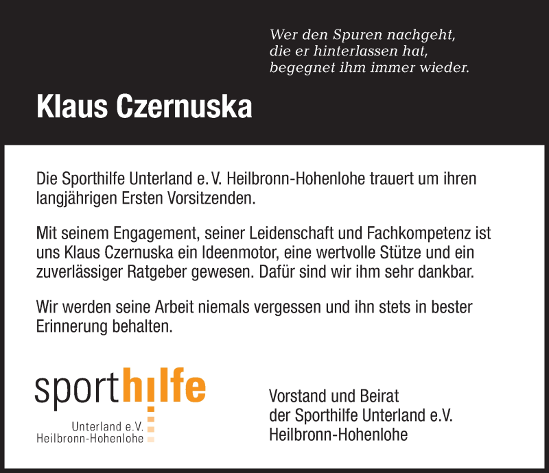  Traueranzeige für Klaus Czernuska vom 07.02.2015 aus 
